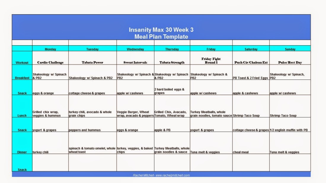 Insanity Max 30 Week 3 Meal Plan And